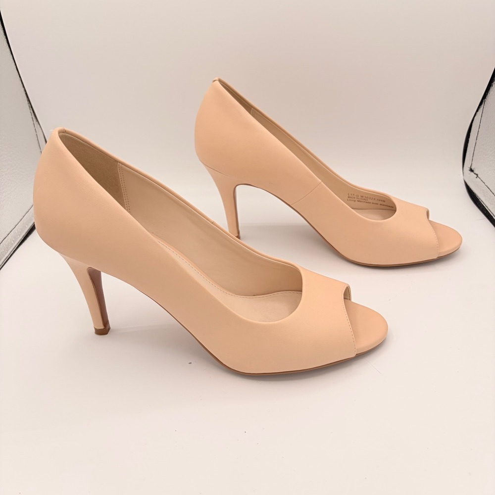 Cole Haan Peep Toe Pumps Size 10.5 Minimalist Nude Beige Leather Stiletto Heels